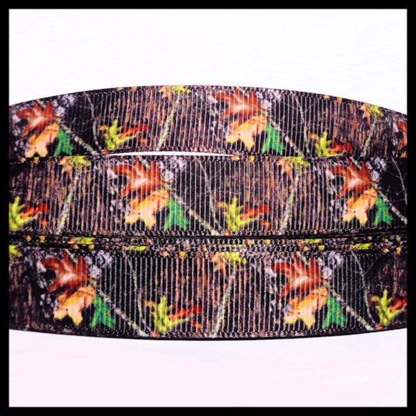 5 yds 5/8" Moss Covered Oak Leaf Real Tree Camo Camouflage Tree Branch Leaves Grosgrain Ribbon