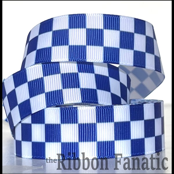 5 yds 7/8" or 1.5" Royal Blue and White Check UK Kentucky Wildcats Grosgrain Ribbon