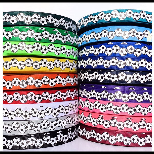 5 yds 7/8" Soccer Balls Ball 18 RIBBON COLORS Red Navy Black White Grey Orange Royal Blue Hot Pink Grosgrain Ribbon