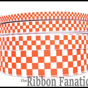 5 yds 3/8" or  5/8" or 7/8" 1.5" Orange and White Checkered Tennessee End Zone Grosgrain Ribbon