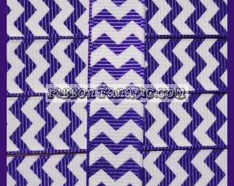 50% off 5 yds 5/8" Regal Purple and White Chevron Striped Grosgrain Ribbon