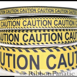 5 yds 3/8" or 5/8" or 7/8" or 1.5"  Yellow and Black Caution Tape Grosgrain Ribbon