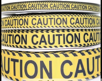 5 yds 3/8&quot; or 5/8&quot; or 7/8&quot; or 1.5&quot;  Yellow and Black Caution Tape Grosgrain Ribbon