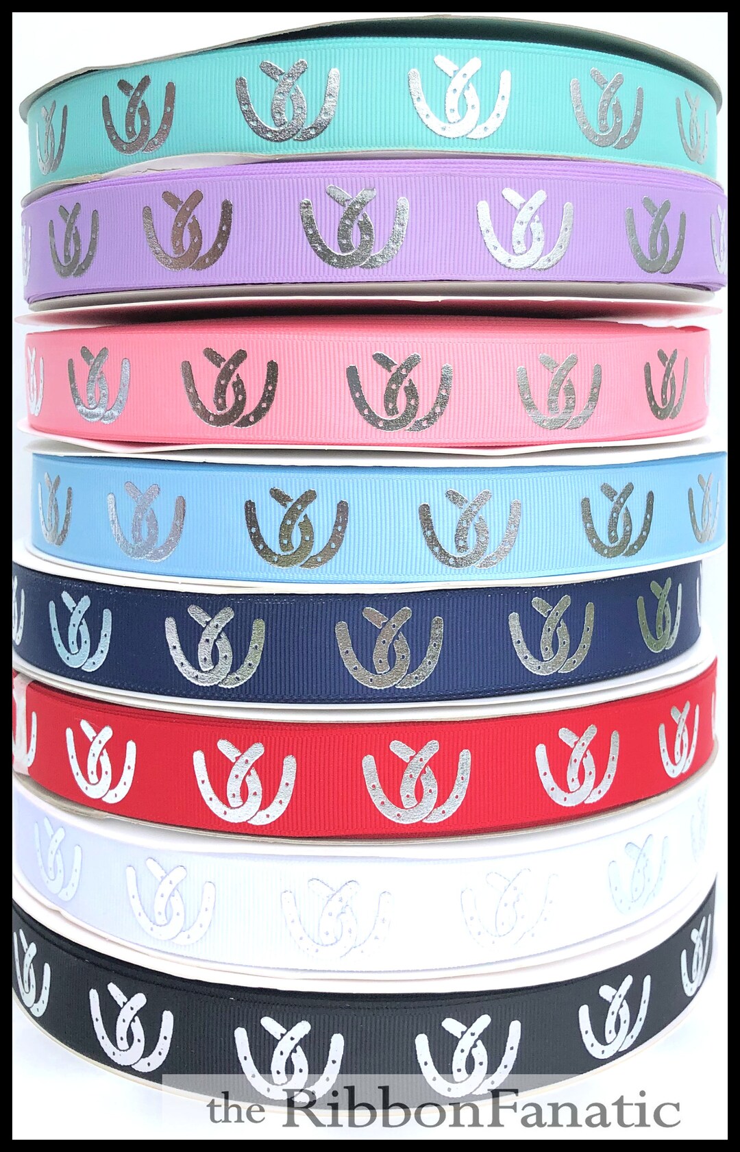 5 Yds 7/8 Silver Foil Crossed Horseshoes Horse Equestrian Show Bow