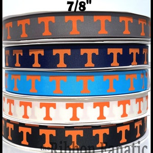 5 yds 3/8&quot; or 5/8&quot; or 7/8&quot; or 1.5&quot; Tennessee  Volunteers 5 Ribbon Colors Black Navy Blue White Smokey Gray Summitt  Grosgrain Ribbon