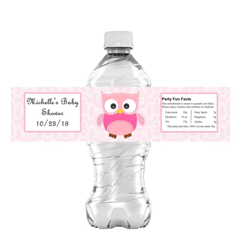 Waterproof Water Bottle Label Owl Capri Sun Label Baby Shower
