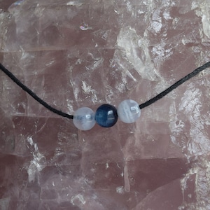 kyanite + blue lace agate choker necklace ; custom made to measure energetic healing jewelry; flashy stone gifts for witches sisters friends