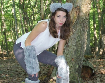 furry wolf costume ; ladies' or men's halloween costume ; custom sizing/made-to-measure ; legwarmers and arm-warmers