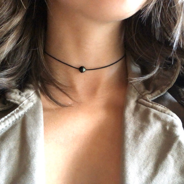 polished onyx choker necklace ; unique rainbow   jewelry with real/natural black stones ; custom made protective energetic healing jewelry