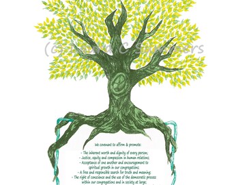 digital downlaod ; 8 principles updated unitarian universalist chalice tree
