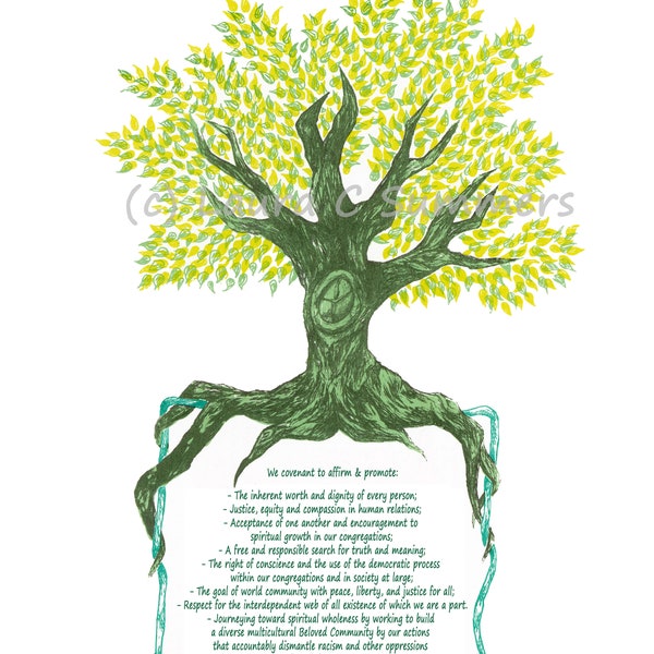 digital downlaod ; 8 principles updated unitarian universalist chalice tree