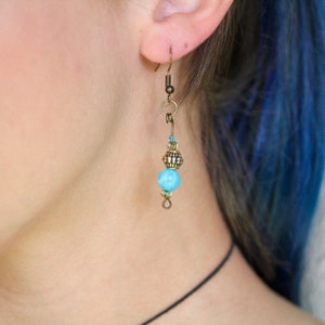 blue beaded earrings ~ long one of a kind drop earrings , gifts for sisters mothers girl friends bridesmaids vampires witches & teenagers