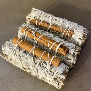 ORGANIC White California Sage with Cinnamon, Home Cleansing, Protection Smudge Wand, Energy Clearing, Home Bless Incense, Banish and Protect