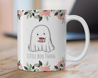 Cute Little Ghost Coffee Mug, 11oz ,Hey Boo, Floral Love, Flowers, Girly, Halloween, Gift Idea, Teacher Gift, Boho, love