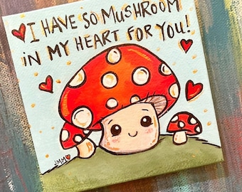 VALENTINES DAY, love, mushroom, woodland, gift idea, special occasion, anniversary, engagement, wedding, heart, mini canvas