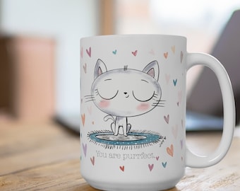 Adorable Cat Mug, Ceramic mug 15oz, Coffee, Tea, Teacher Gift, Cat Lady, Cat Mom, Birthday, Mother's Day, Cat Person, Fur baby, Pets