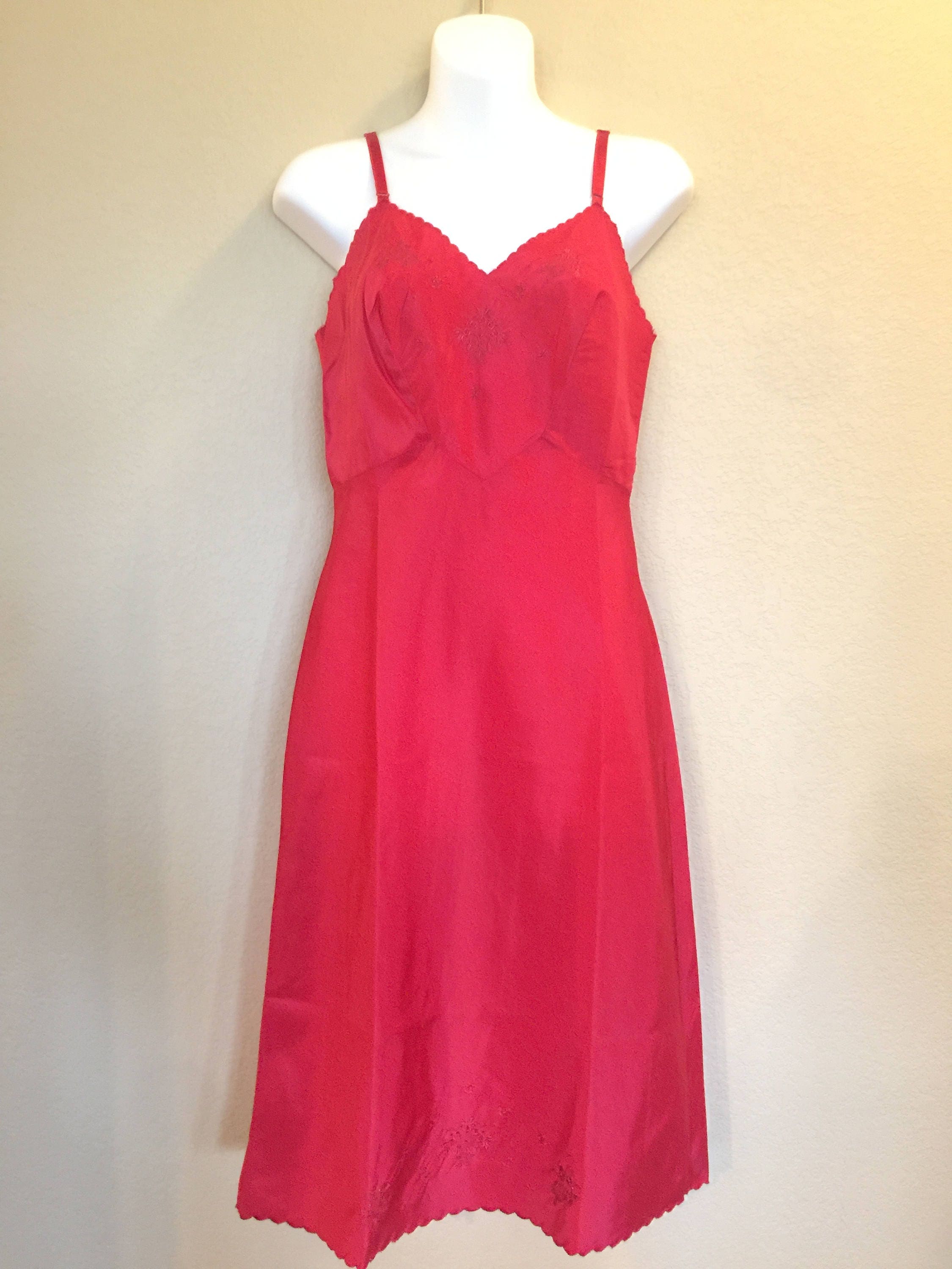 Ladies Full Slip Red Taffeta Lingerie Slip Dress A Line | Etsy