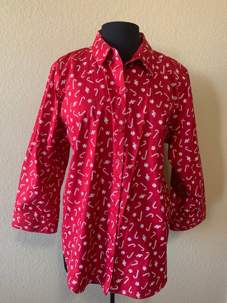 Coldwater Creek Blouse Ladies Size 18 Red Candy Canes