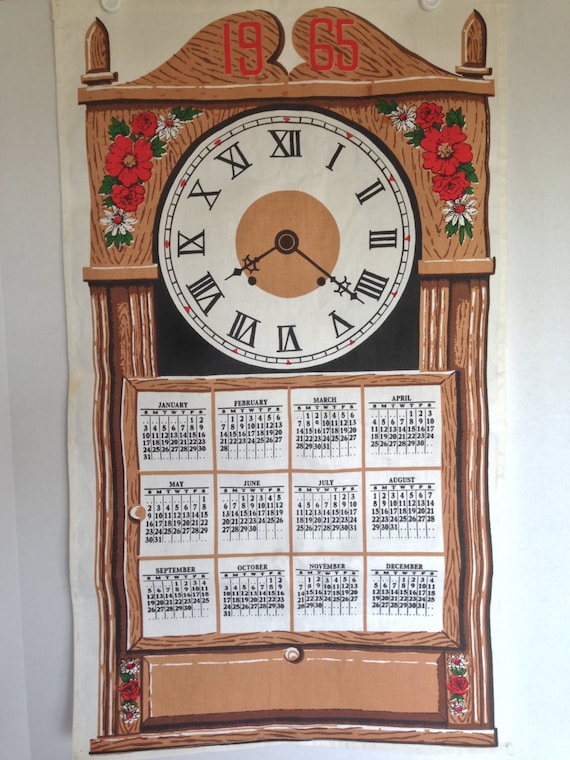 1965 Calendar Kitschy Grandfather Clock Wall Hanging Vintage Etsy