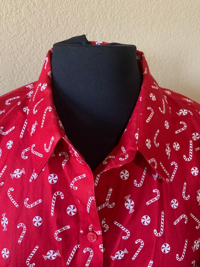 Coldwater Creek Blouse Ladies Size 18 Red Candy Canes