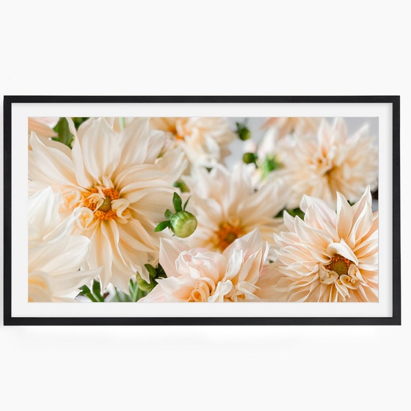 Samsung Frame TV Art, Fresh Floral Design, Creamy Cafe Au Lait Dahlias