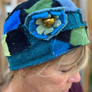 Pill Box Wool Hat - Electric Blue and Dark and Light Blues