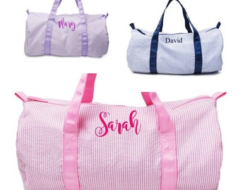 Personalized Monogrammed Seersucker Duffle Bag Navy, Pink or Purple Seersucker Duffle Bag - Seersucker Travel Bag - Seersucker Overnight Bag