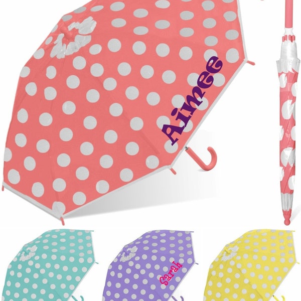 Personalized Kids Umbrella with Polka Dots Purple Yellow Teal or Coral