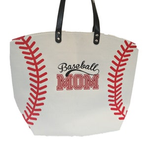 Personalized Softball/Baseball Mom Canvas Tote Add Initials or Name Ball Park Tote Sports Bag Team Mom Gift image 3