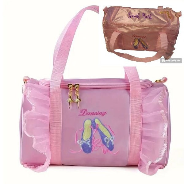 Personalized Pink Ballet Embroidery Duffle Bag Cute Portable Storage Bag Dance Bag For Kids Ballet Bag with Ruffle