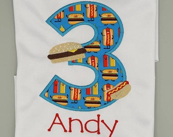 Personalized Hot Dog Hamburger Birthday Shirt - Any Number - 4th July Picnic Party Shirt