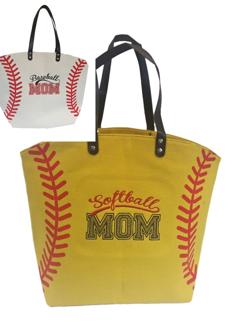 Personalized Softball/Baseball Mom Canvas Tote Add Initials or Name Ball Park Tote Sports Bag Team Mom Gift image 1