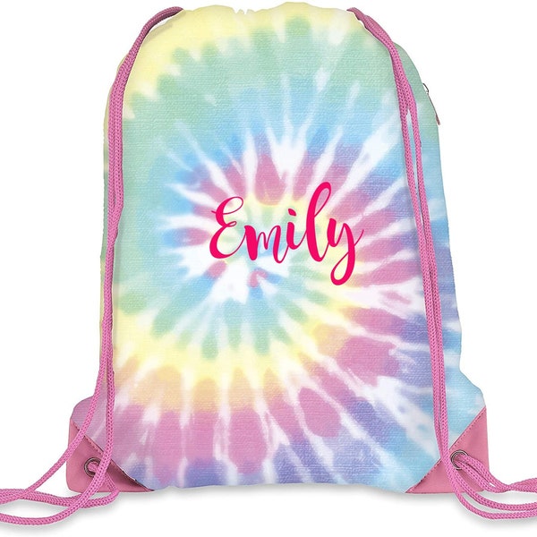 Personalized Monogrammed Tie Dye Spiral Drawstring Backpack