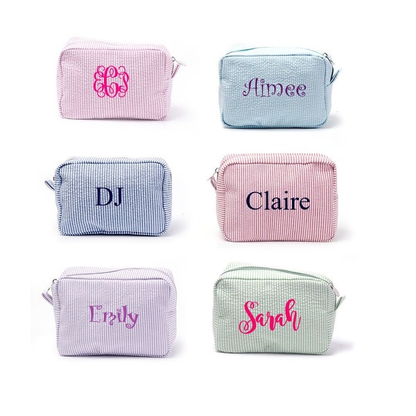 Monogrammed Seersucker Makeup Bag Cosmetic Bag/Pouch Pink Green Mint Navy Red Purple Personalized Cosmetic Pouch