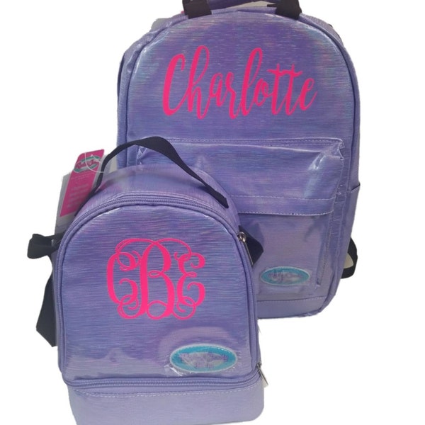 Rockin' Candy Backpack -Book Bag with Matching Lunchbox- Stickers Headphone Port-Personalization Included- Pink, Silver,Aqua,Purple,Gray