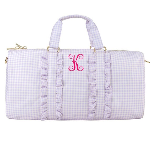 Personalized Monogrammed Gingham or Stripe Ruffle Duffle Bag Personalized Monogrammed Gingham or Stripe Ruffle Duffle Bag