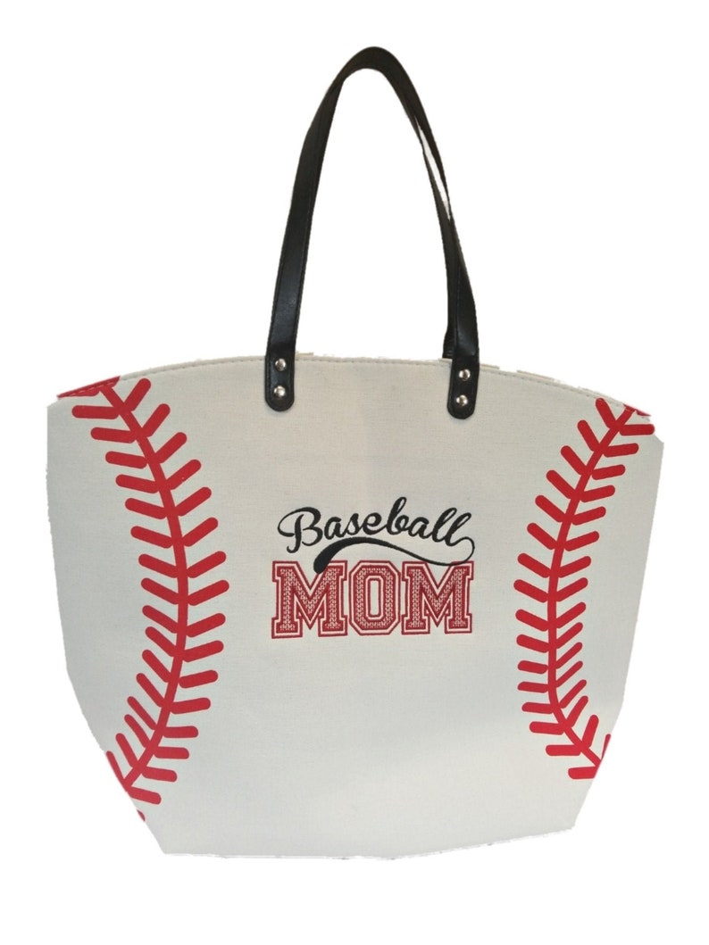 Personalized Softball/Baseball Mom Canvas Tote Add Initials or Name Ball Park Tote Sports Bag Team Mom Gift image 3