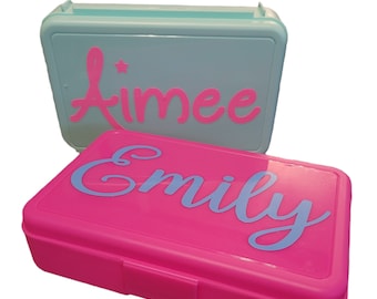 Personalized Pink or Light Mint Pencil Box Name or Initials Personalized Pencil Box Plastic Pencil Box School Supplies Crayon Pencil Box