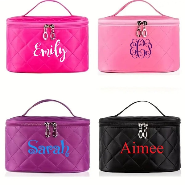 Monogrammed Quilted Makeup Bag Cosmetic Bag/Pouch Pink Black Red Purple Personalized Cosmetic Pouch Toiletry Bag