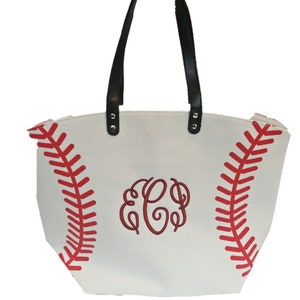 Personalized Softball/Baseball Mom Canvas Tote Add Initials or Name Ball Park Tote Sports Bag Team Mom Gift image 4