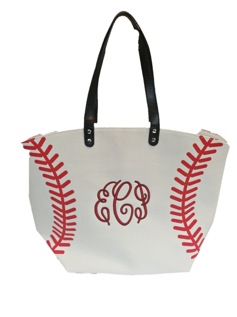 Personalized Softball/Baseball Mom Canvas Tote Add Initials or Name Ball Park Tote Sports Bag Team Mom Gift image 4