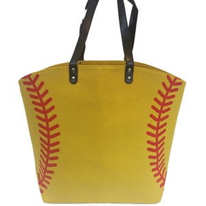 Personalized Softball/Baseball Mom Canvas Tote Add Initials or Name Ball Park Tote Sports Bag Team Mom Gift image 2
