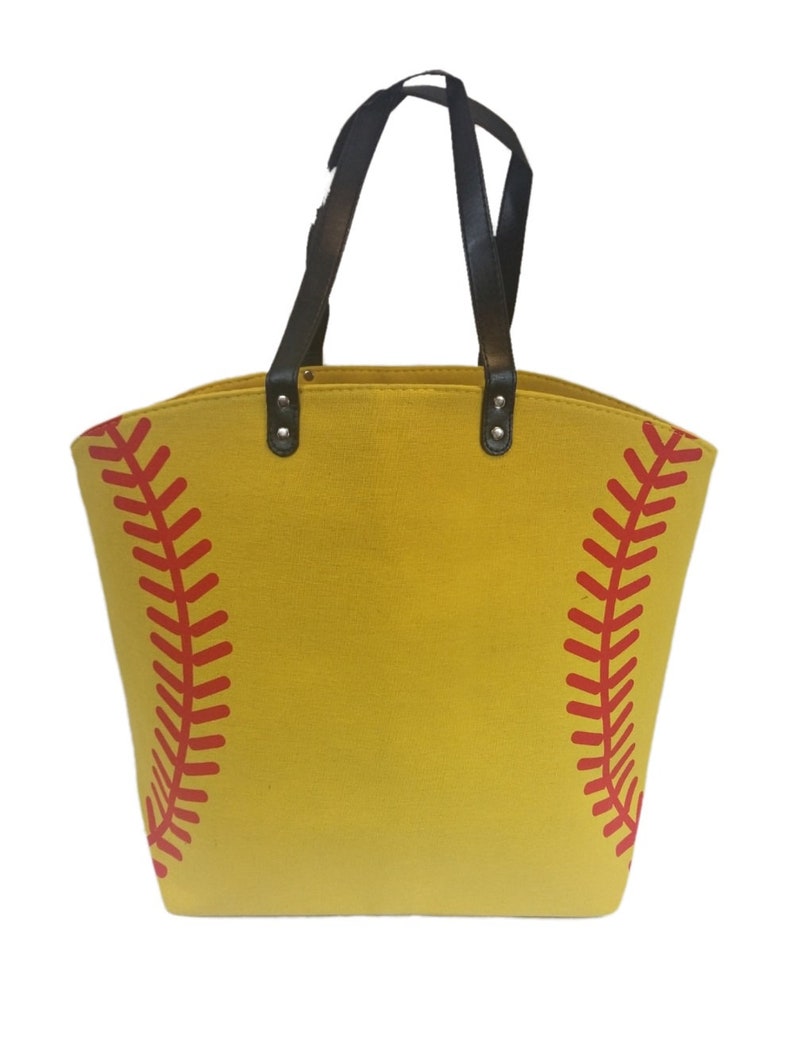 Personalized Softball/Baseball Mom Canvas Tote Add Initials or Name Ball Park Tote Sports Bag Team Mom Gift image 2