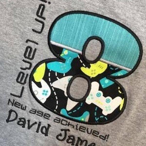 Personalized Applique Level UP Gamer Birthday Shirt Video Game Birthday Shirt