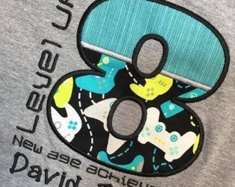 Personalized Applique Level UP Gamer Birthday Shirt Video Game Birthday Shirt