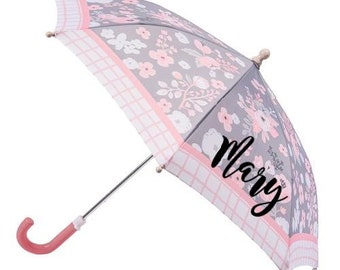 Personalized Monogrammed Stephen Joseph Child Kid Charcoal Flowers Print Girls Umbrella Grey and Pink Floral Umbrella with Name or Initials