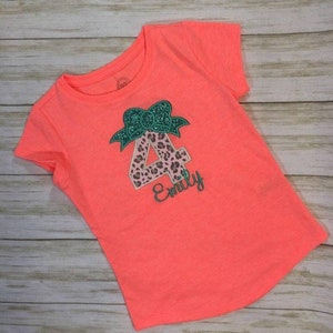 Personalized Applique Birthday Shirt Leopard Number with Glitter Bow