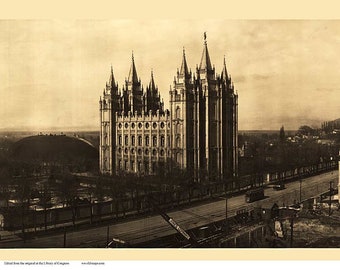 Mormon Temple Utah 1910 Panoramic Photograph  Birds Eye View  Reprint