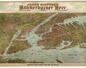 New York City - 1912x Bird 39 s Eye View from Knickerbocker Beer Ad - Reprint