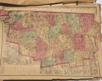 Franklin County antique 1871 map in original folder Charles Craigie 12 x 17 advertising 176 OMH